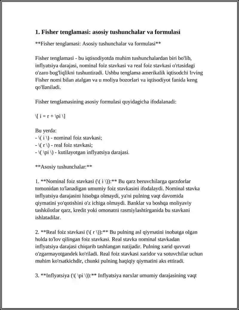 Fisher tenglamasi va pulga talab 3