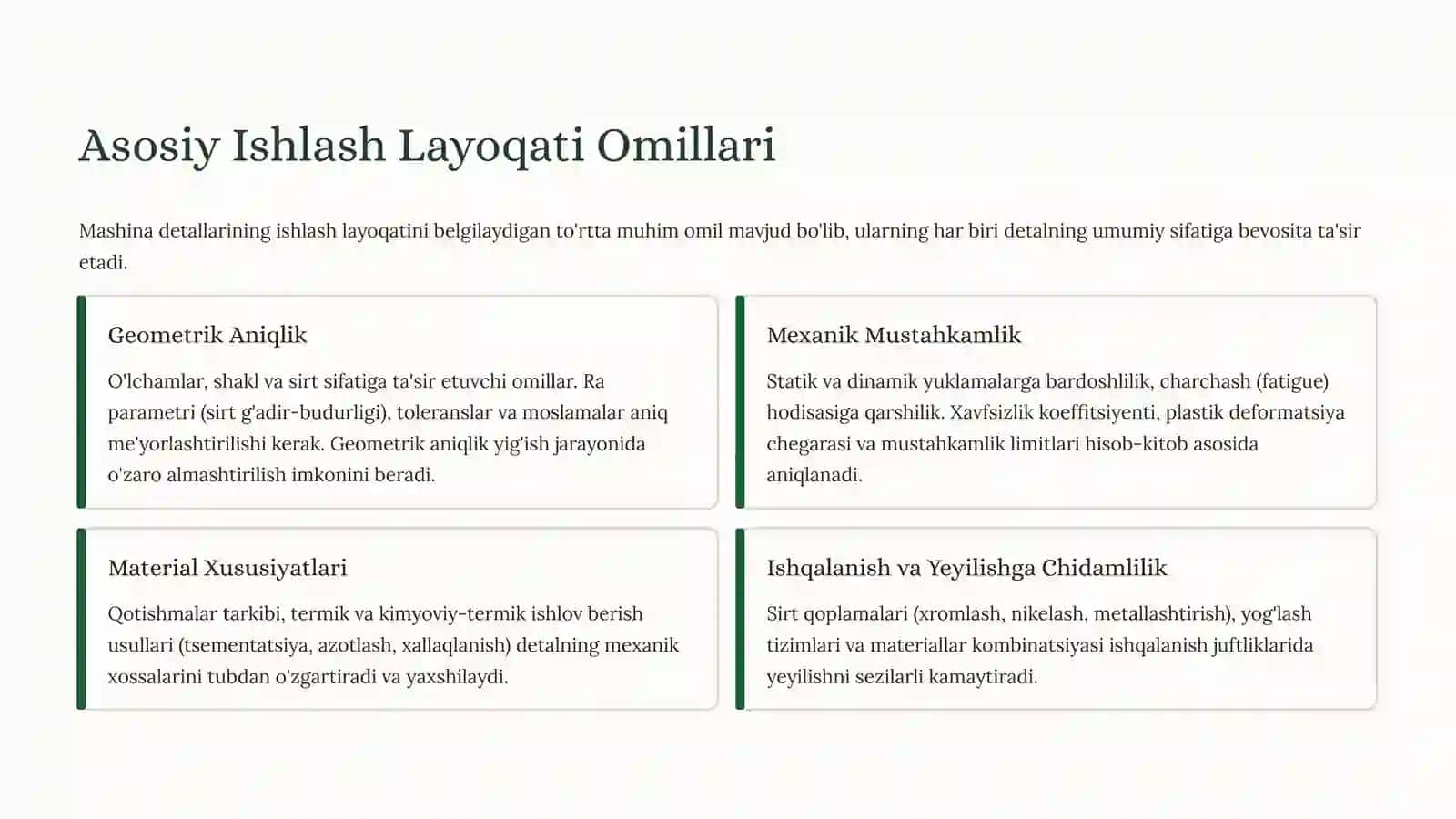 Mashina Detallarining Ishlash Layoqati: OmillarvaTa'minlash 3