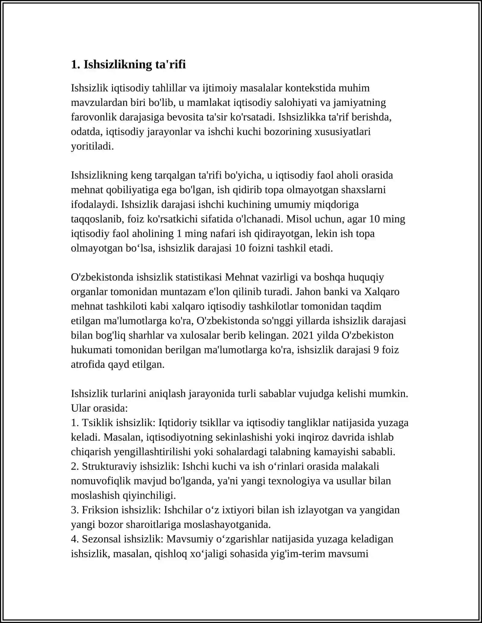 ISHSIZLIK TUSHUNCHASI. ISHSIZLIK DARAJASINI OʻLCHASH 3