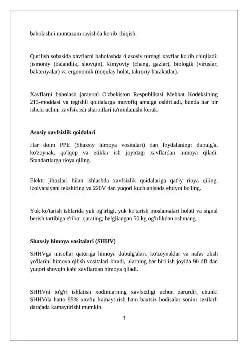 Qurilishda mexnat xavfsizligi 3
