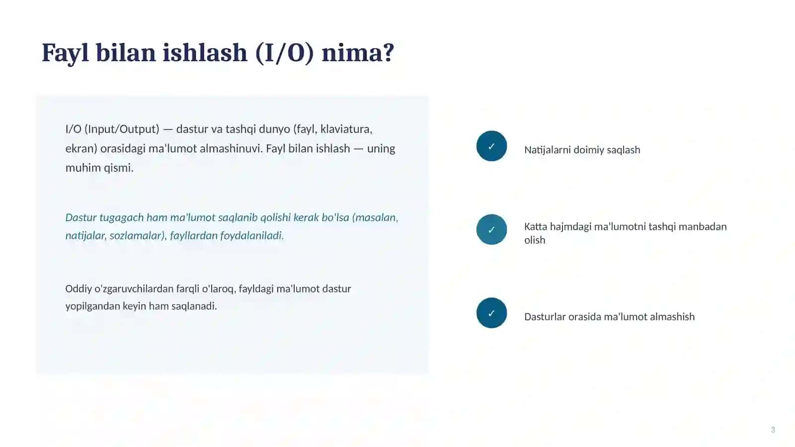 Fayllar bilan ishlashning yangi usullari (I/O texnologiyasi) 3