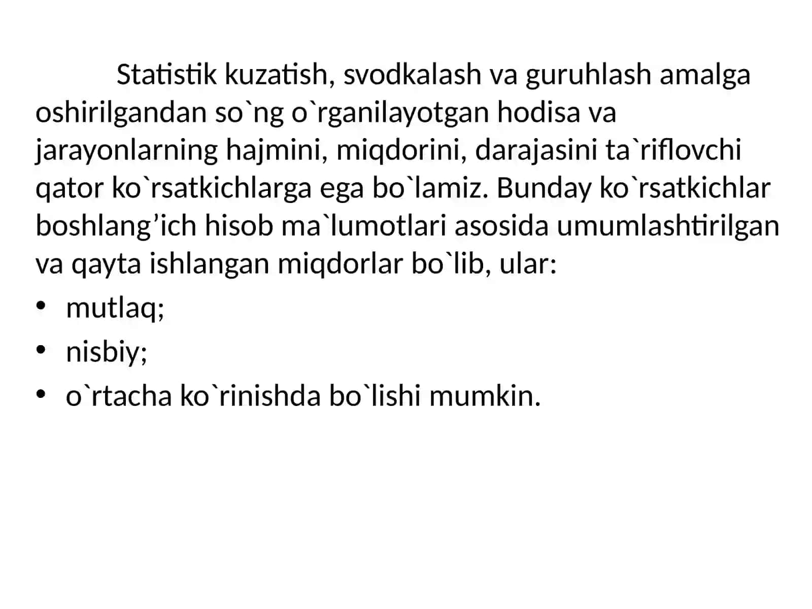 STATISTIK KO’RSATKICHLAR PREZENTATSIYASI 3
