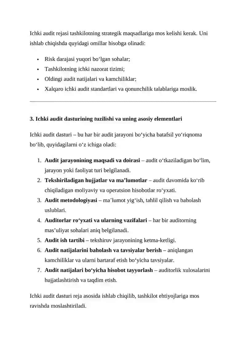 ICHKI AUDITNING REJASI VA DASTURINI TUZISH. 3