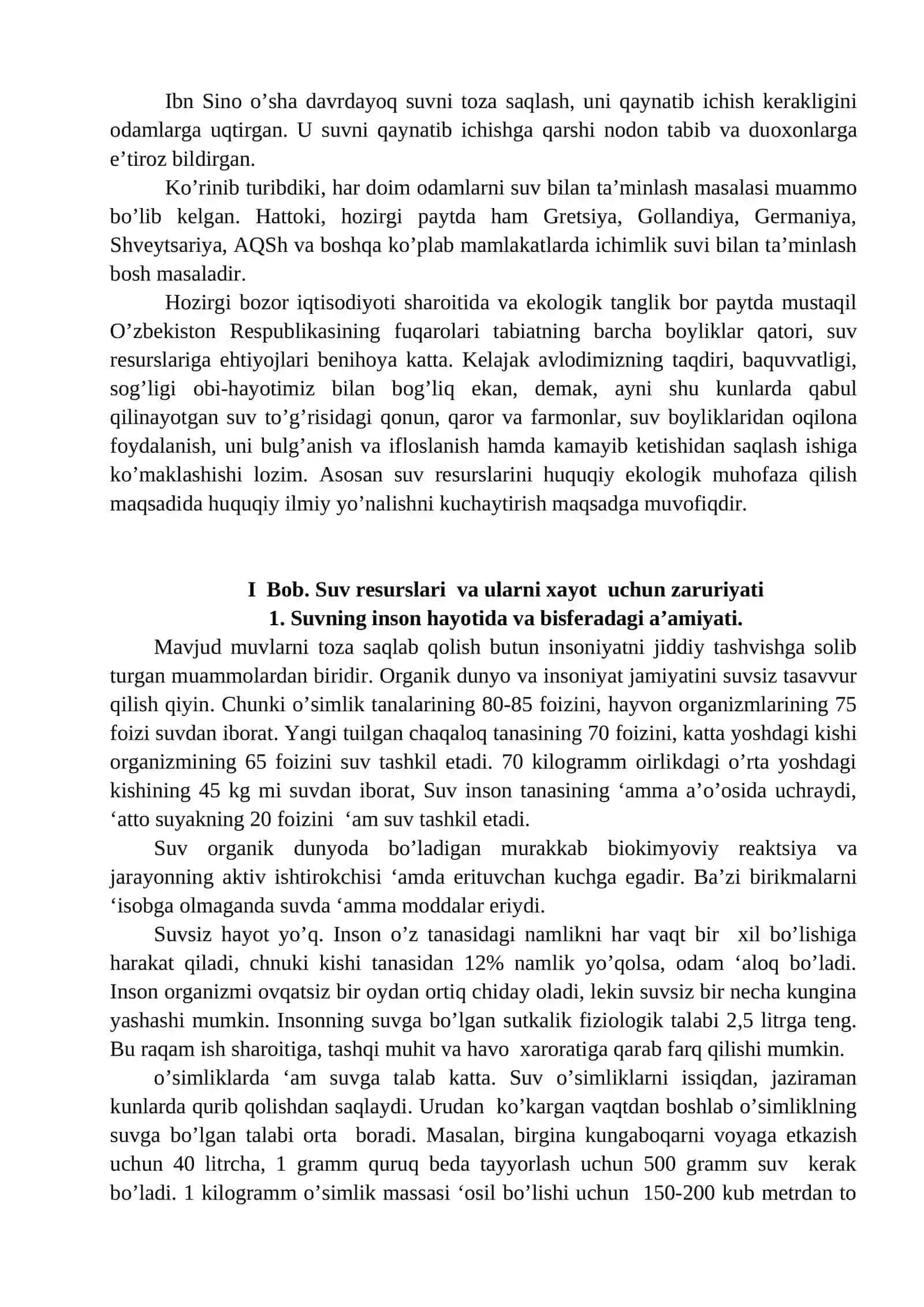 Suv resurslari va ulardan oqilona foydalanish kurs ishi 3