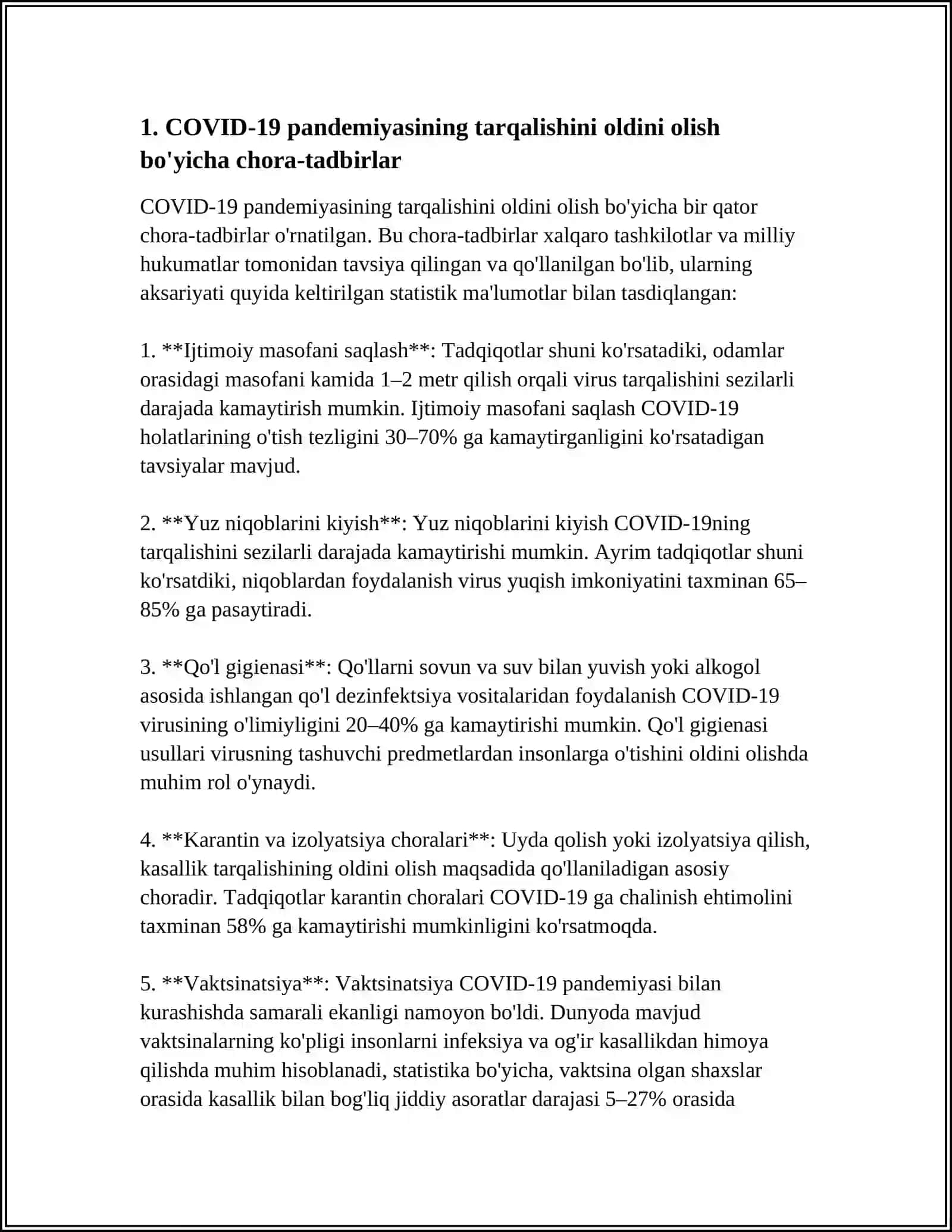 RESPUBLIKAMIZDA COVID-19 KORONAVIRUS INFEKTSIYASINING TARQALISHINI OLDINI OLISH BO'YICHA AHOLINI IJTIMOIY MUHOFAZA QILISH VA SOG'LIQNI SAQLASH TIZIMIDA OLIB BORILGAN KOMPLEKT CHORA TADBIRLAR 3