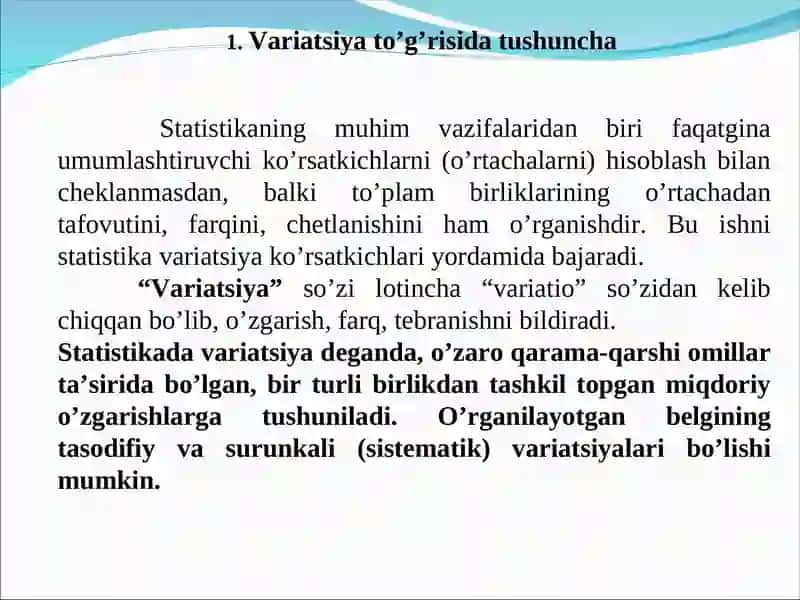 STATISTIKADA VARIATSIYANI BAHOLASHUSULLARIVA DISPERSION TAHLIL ASOSLARI 3
