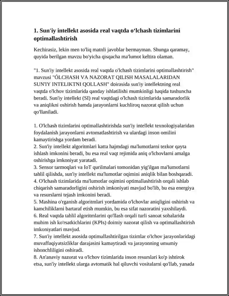 ÓLCHASH VANAZORAT QILISH MASSALALARIDAN SUN'IY INTELIKTNI QOLLASH 3