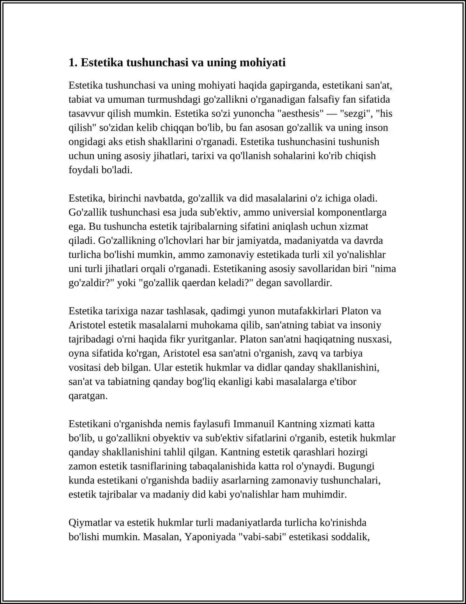 ESTETIKA FANINING OBEKTI VA FALSAFAVIY MANOLARI JAQIDA 3