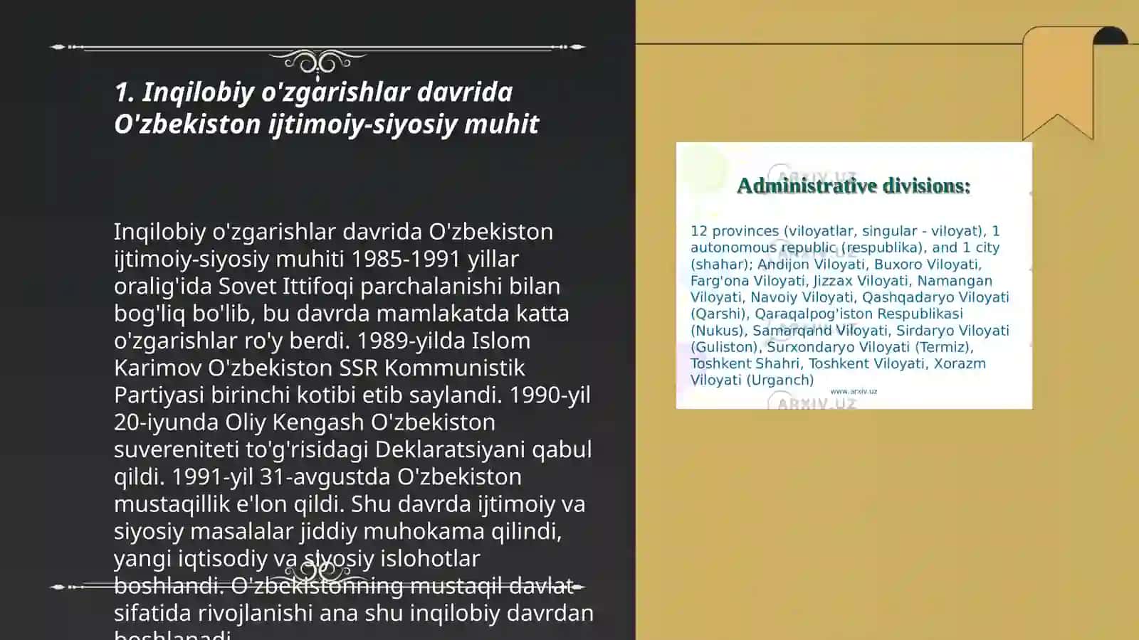 Mustaqillikka erishish arafasida Oʻzbekistondagi ijtimoiy -siyosiy jarayonlar 3