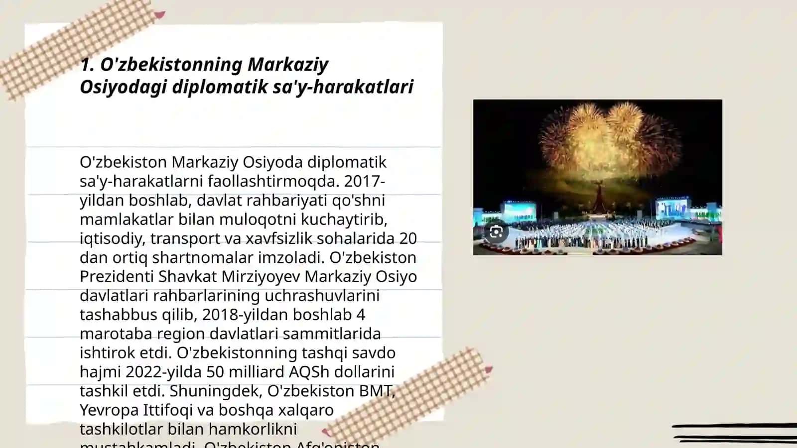 O'zbekistonning Markaziy Osiyoda tinchlik va barqarorlikni ta'minlashdagi o'rni 3
