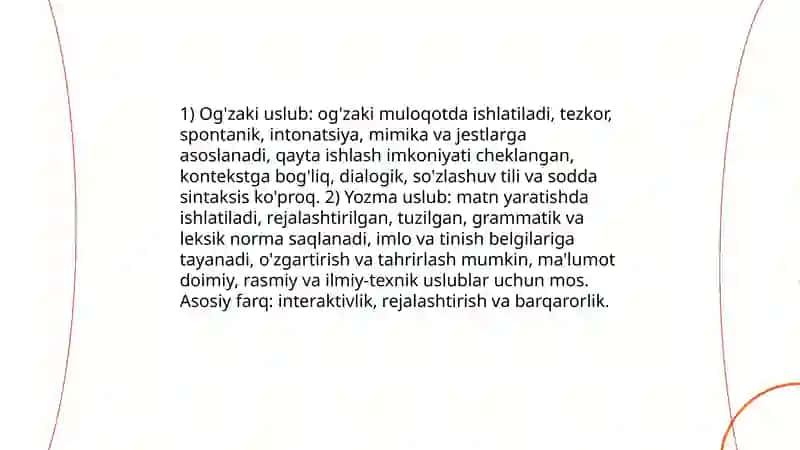 Og'zaki yozma uslub va uning xususiyatlari 3
