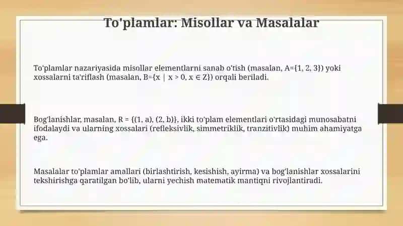 To'plamlar: Misollar va Masalalar 3