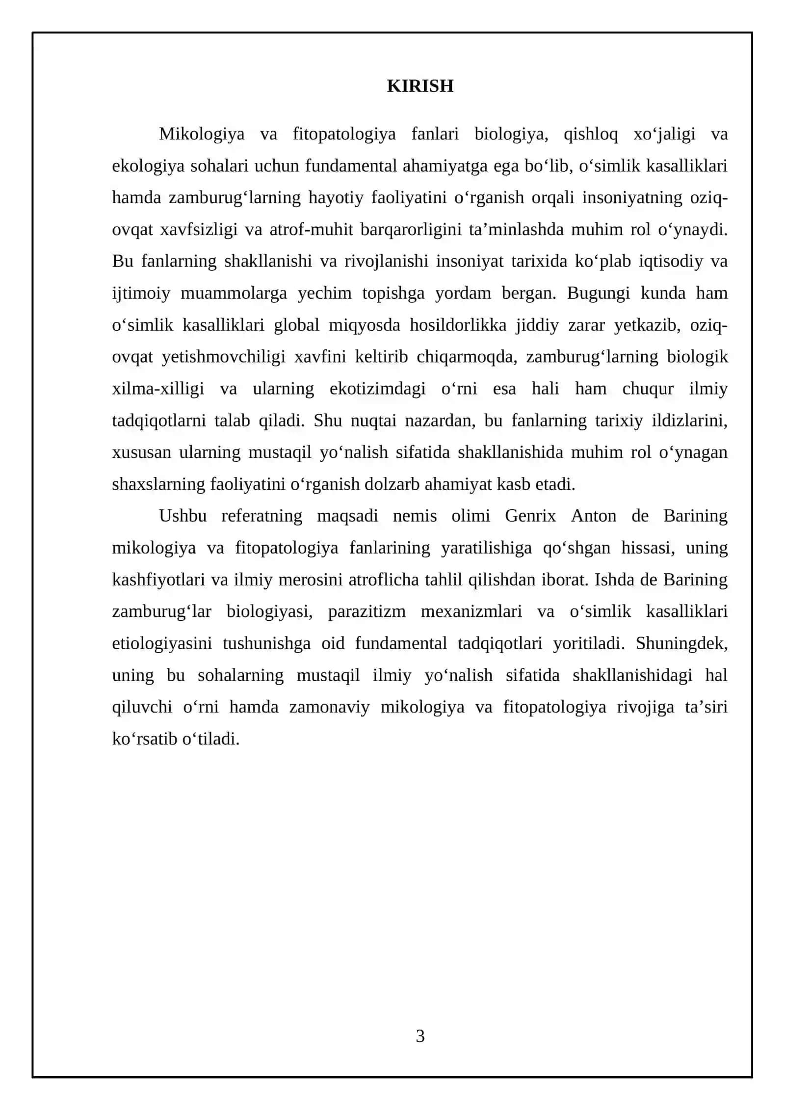 mikologiya va fitapatologiya fanlari yaratilishida nemis olimi Genrix Anton de barining oʻrni mavzusi boʻyicha referat 3