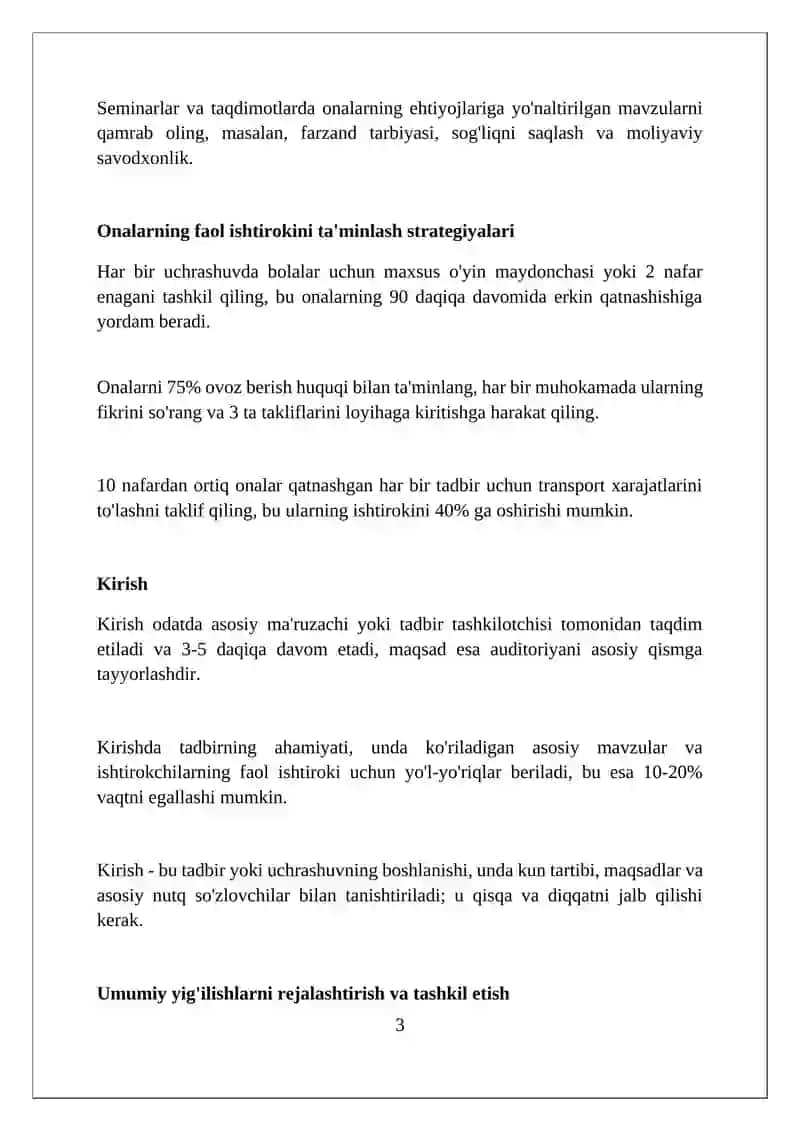 Oʻta onalar bilan guruh va umumiy majlislar savol javob kechalari anjumanlar shanbaliklar otkazish 3