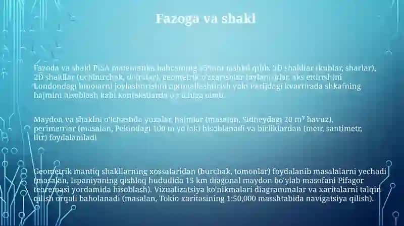 Pisa xalqaro baholash dasturida matematikaga oid mazmun sohalari 3