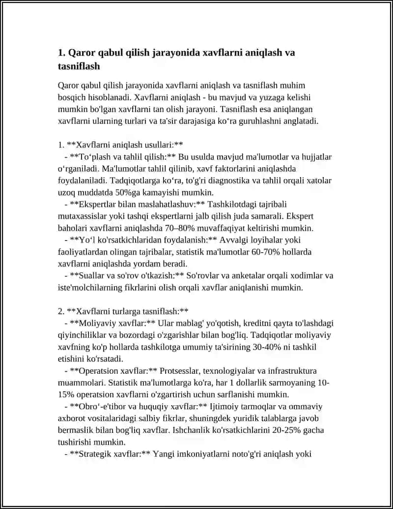 BOSHQARUV QARORLARINI QABUL QILISHDA ANALITIK YONDASHUV RISKLARNI BAHOLASH 3