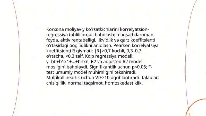 Korxona faoliyati tahlilida korrelatsion regretsion tahlil 3