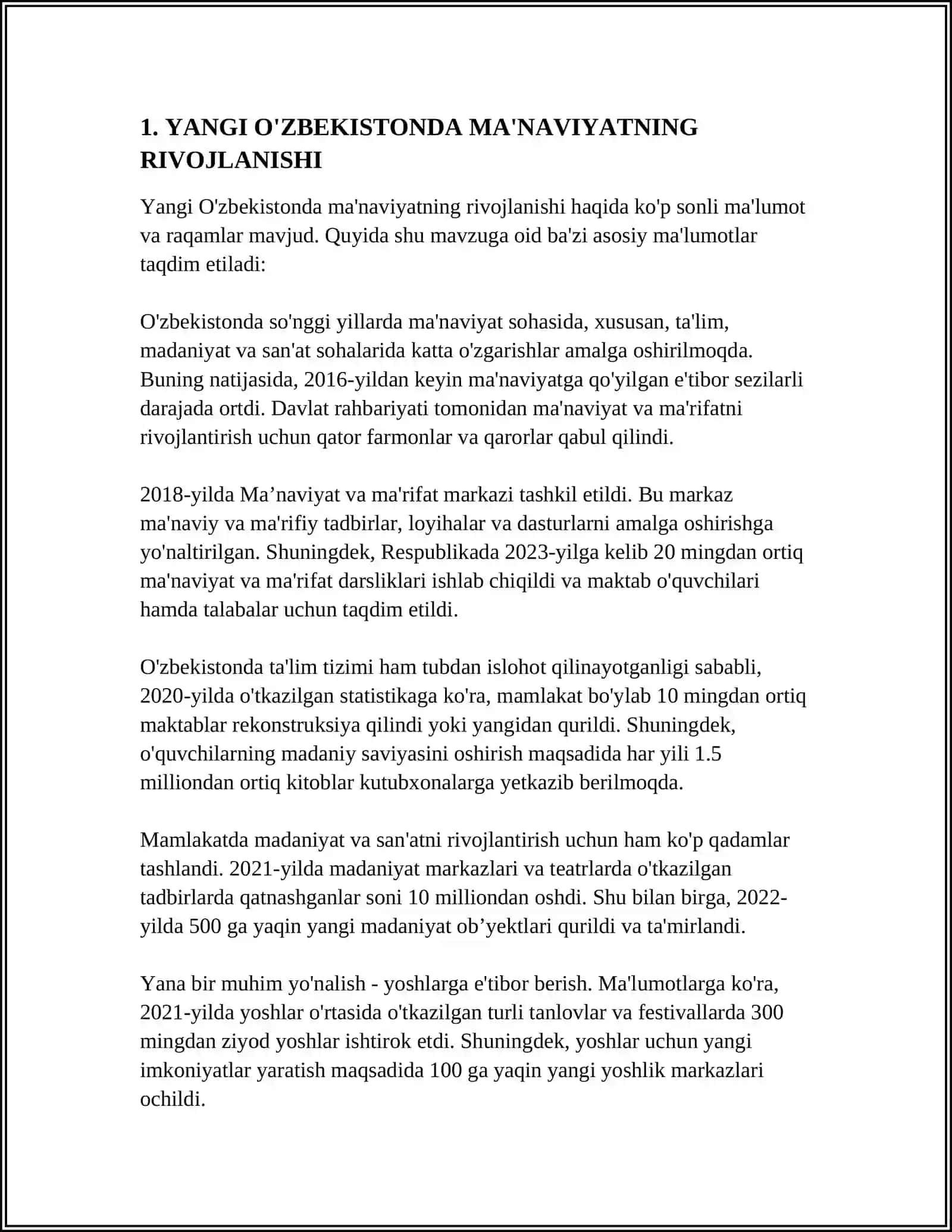 YANGI O'ZBEKISTONDA AMALGA OSHIRILAYOTGAN MA'NAVIY O'ZGARISHLAR 3