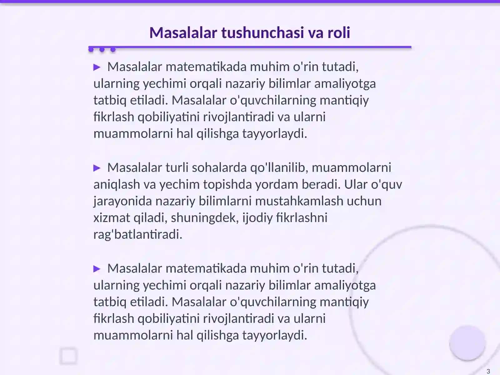 Sodda va murakkab masalalar. Masala tuzish va uni yechish 3