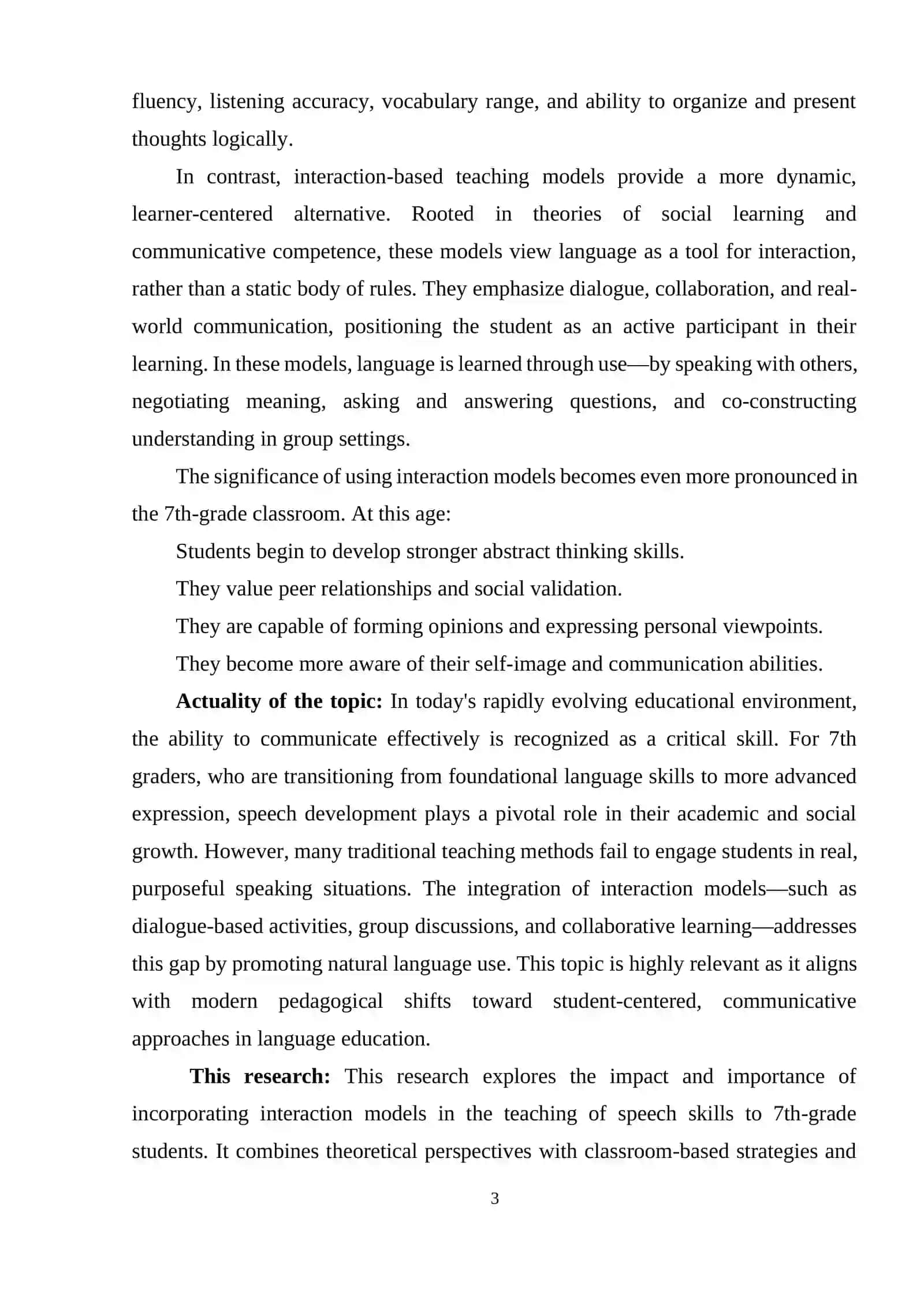 The importance of interaction patterns in teaching speaking skills to 7th graders 3