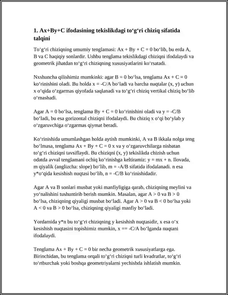 AX+BY+C KÓPAĢZALI BELGISINIŃ GEOMETRIYALIQ MÁNISI 3