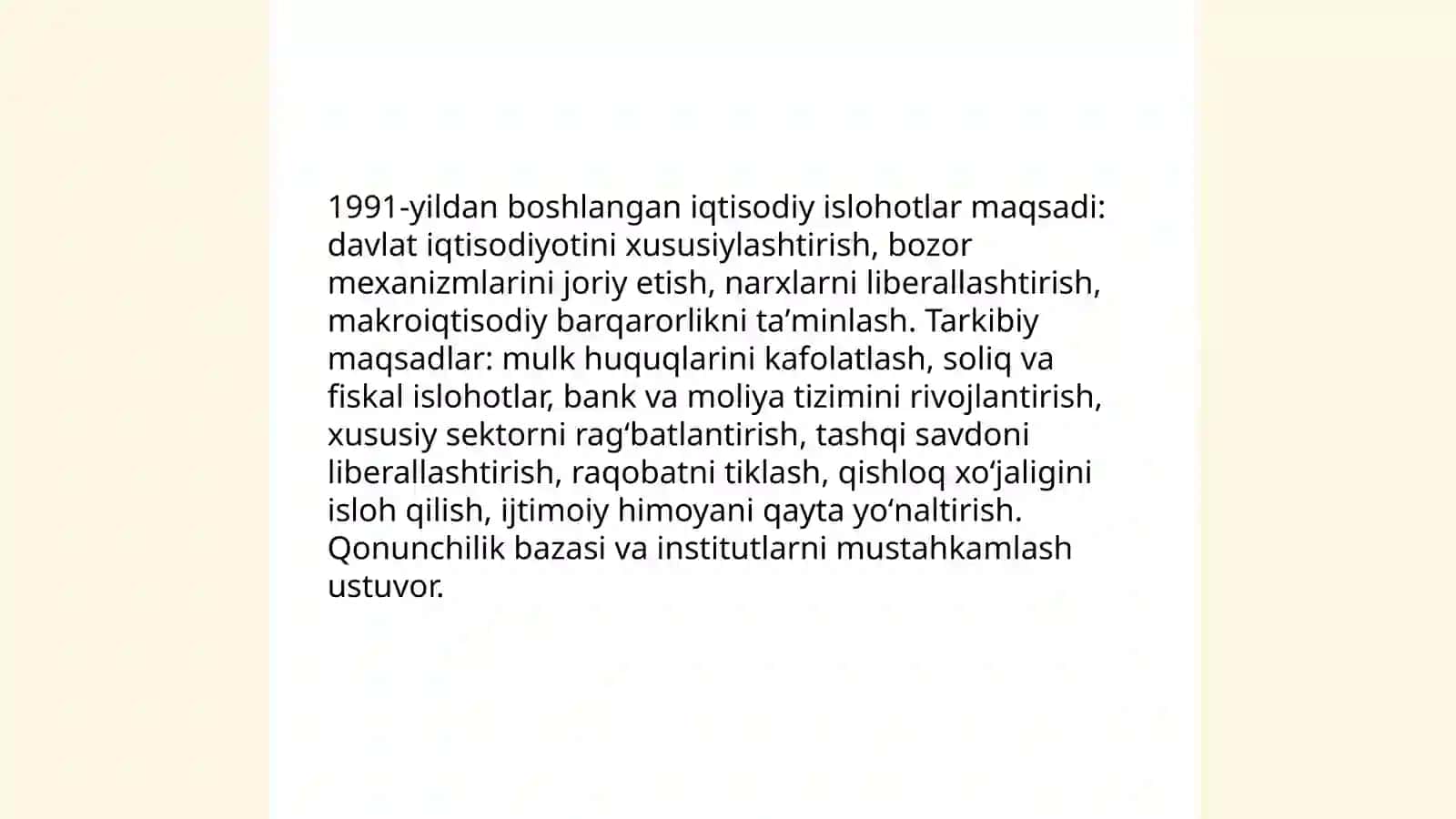 Iqtisodiy islohotlar xususiy mulkchilikning shakllanishi 3