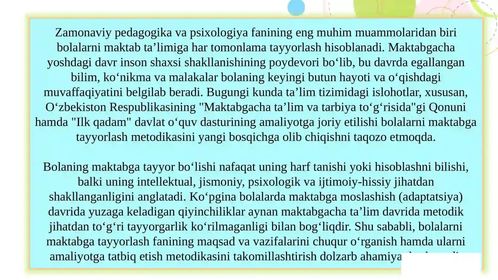 Bolalarni maktabga tayyorlash fanining maqsad va vazifalari 3