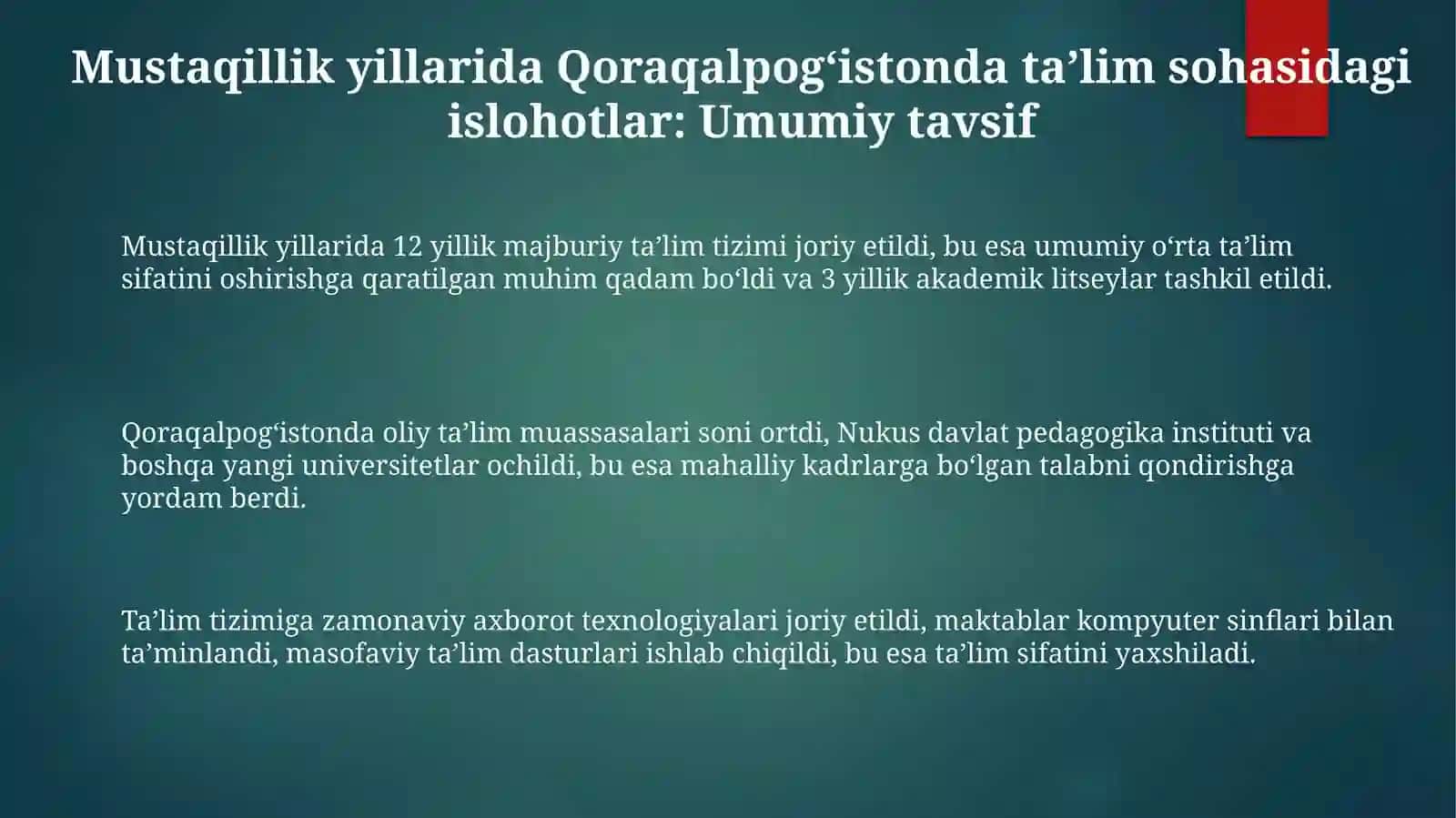 Mustaqillik yillarida Qoraqalpog’istonda ta’lim sohasidagi islohotlar 3