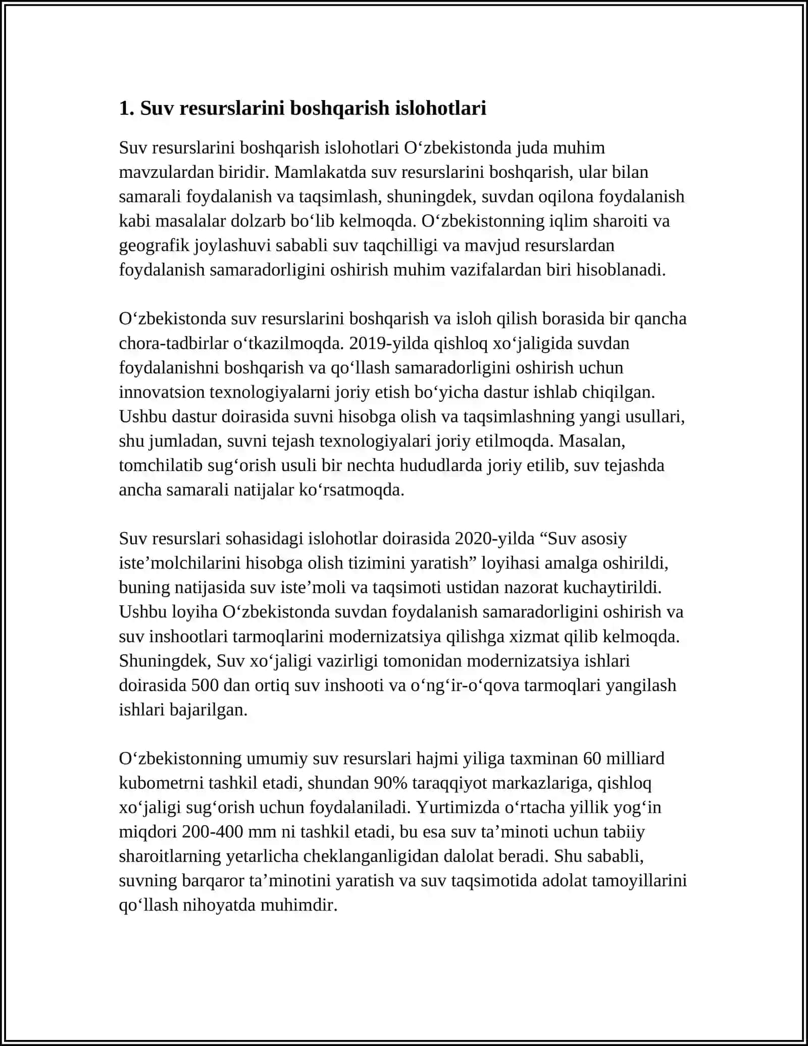 OʻZBEKISTONDA IRRIGATSIYA SOHASIDA AMALGA OSHIRILGAN ISLOHOTLAR 3