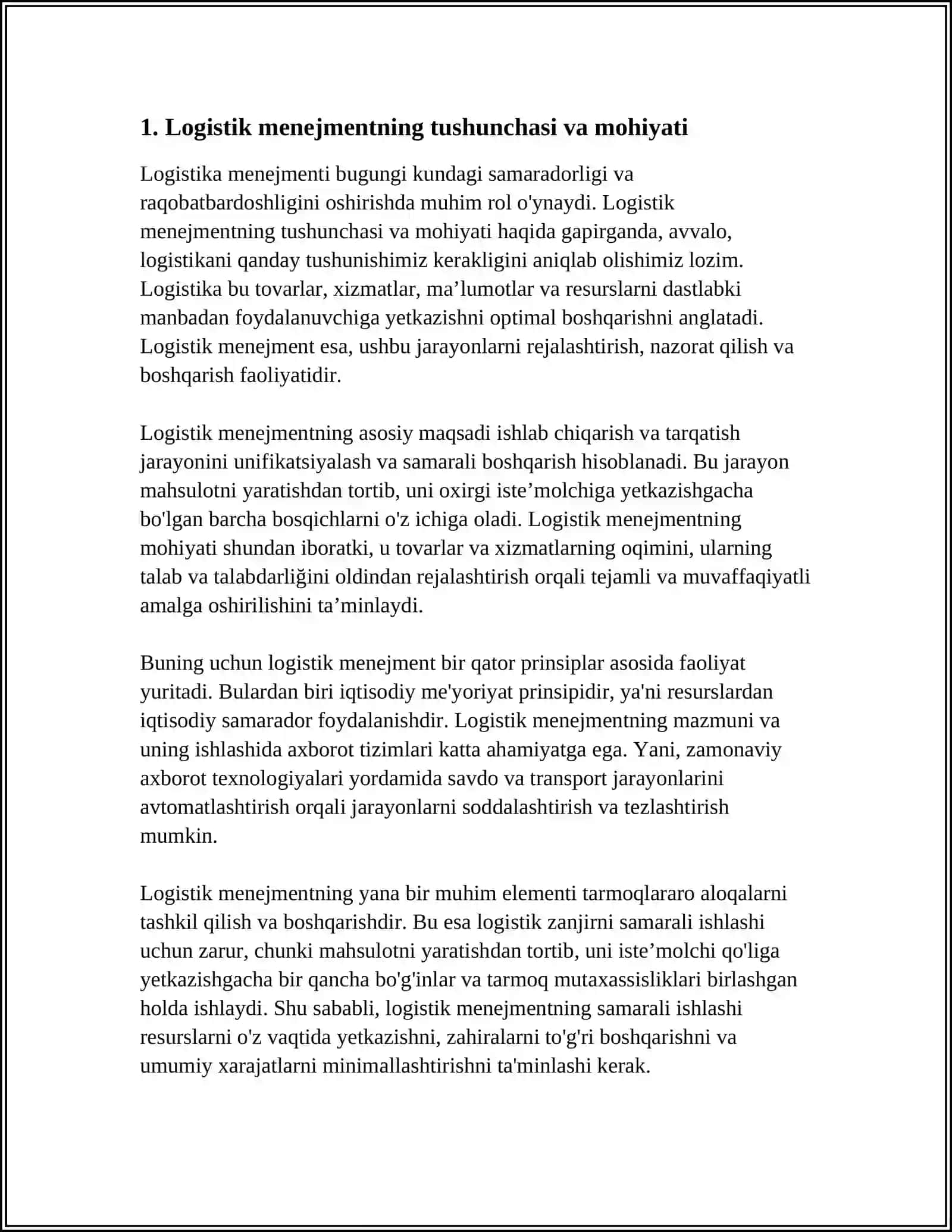 LOGISTIKADA MENEJMENTNING O‘RNI, MAQSADI VA FUNKSIYALARI 3