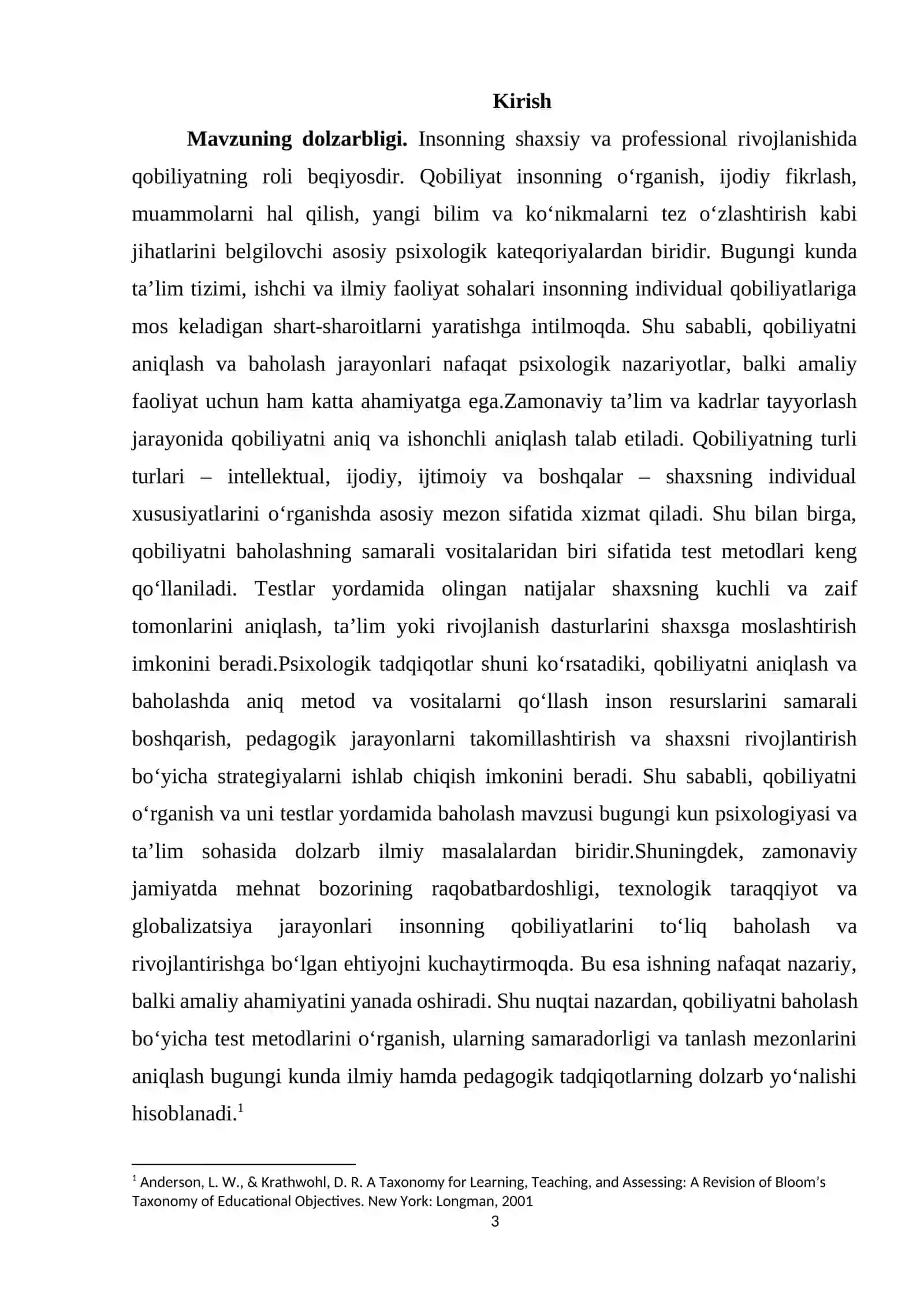 Qobiliyatni Organish Test Topshiriqlarini Tanlashning Oziga Xos Jihatlari mavzusida tayyor kurs ishi 3