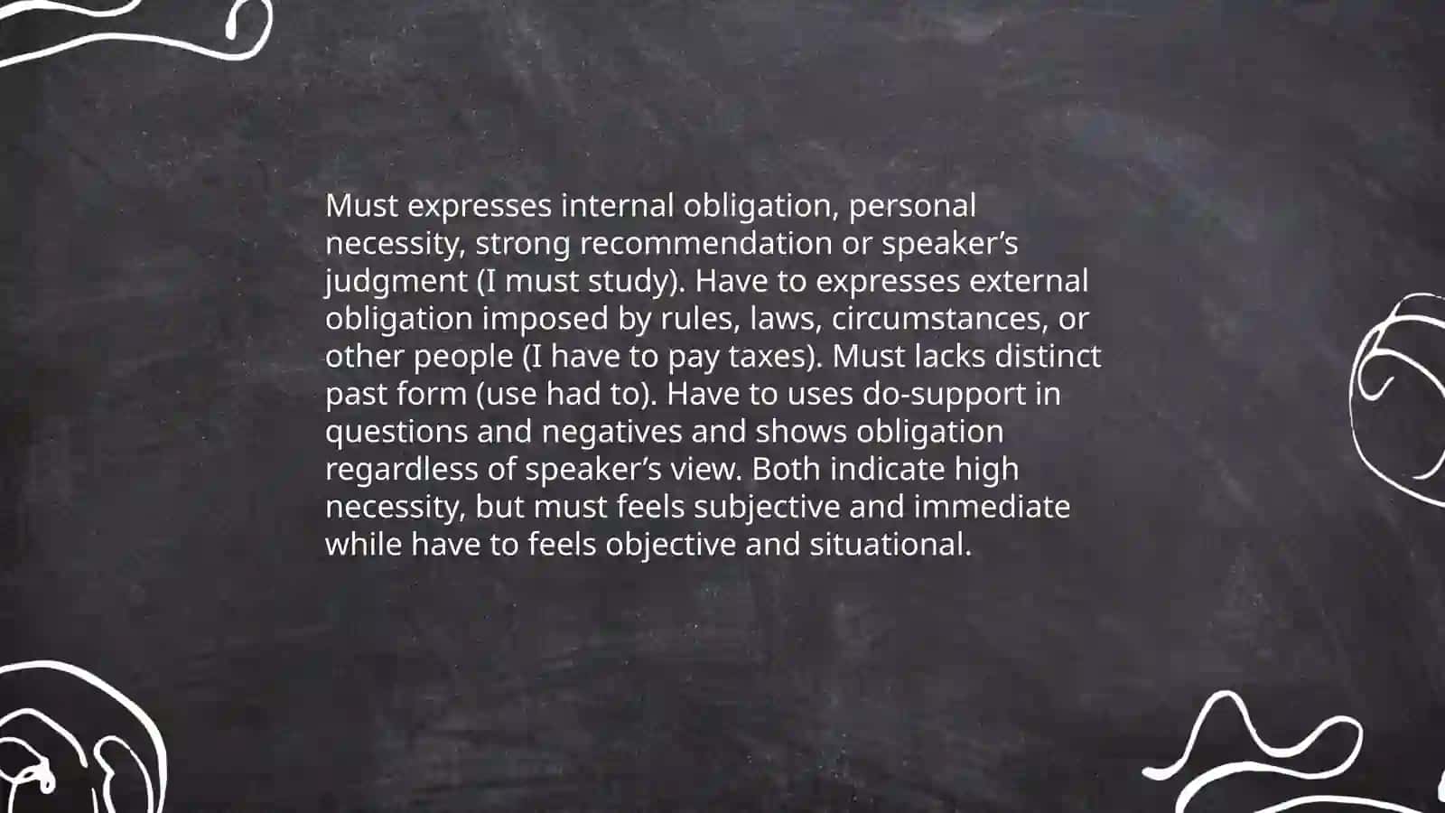 Difference between must and have to (internal vs external obligation) 3