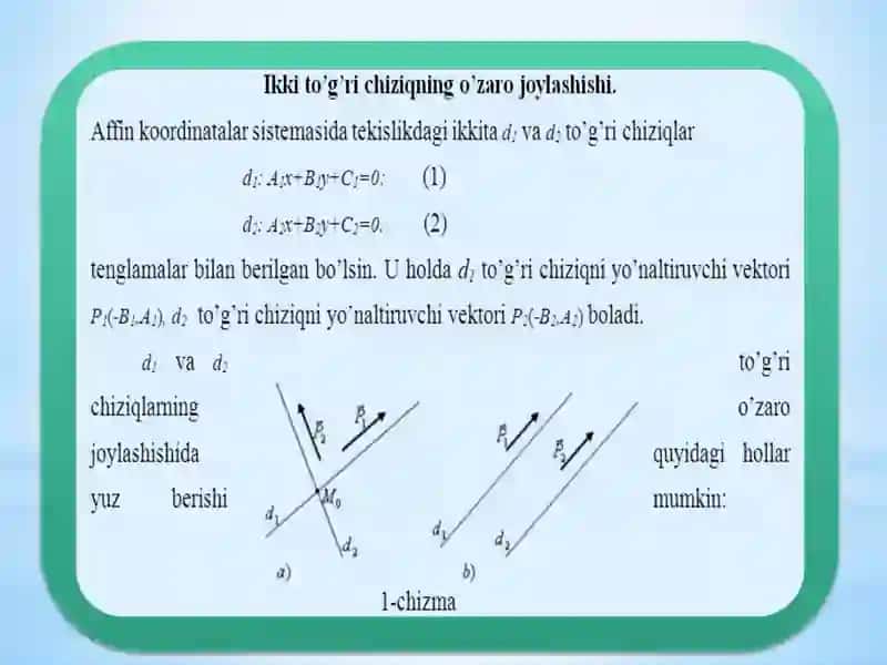 Tekislikdagito’g’richiziqningo’zarovaziyatlari.To’g’richiziqlarningdastasivabog’lami 3