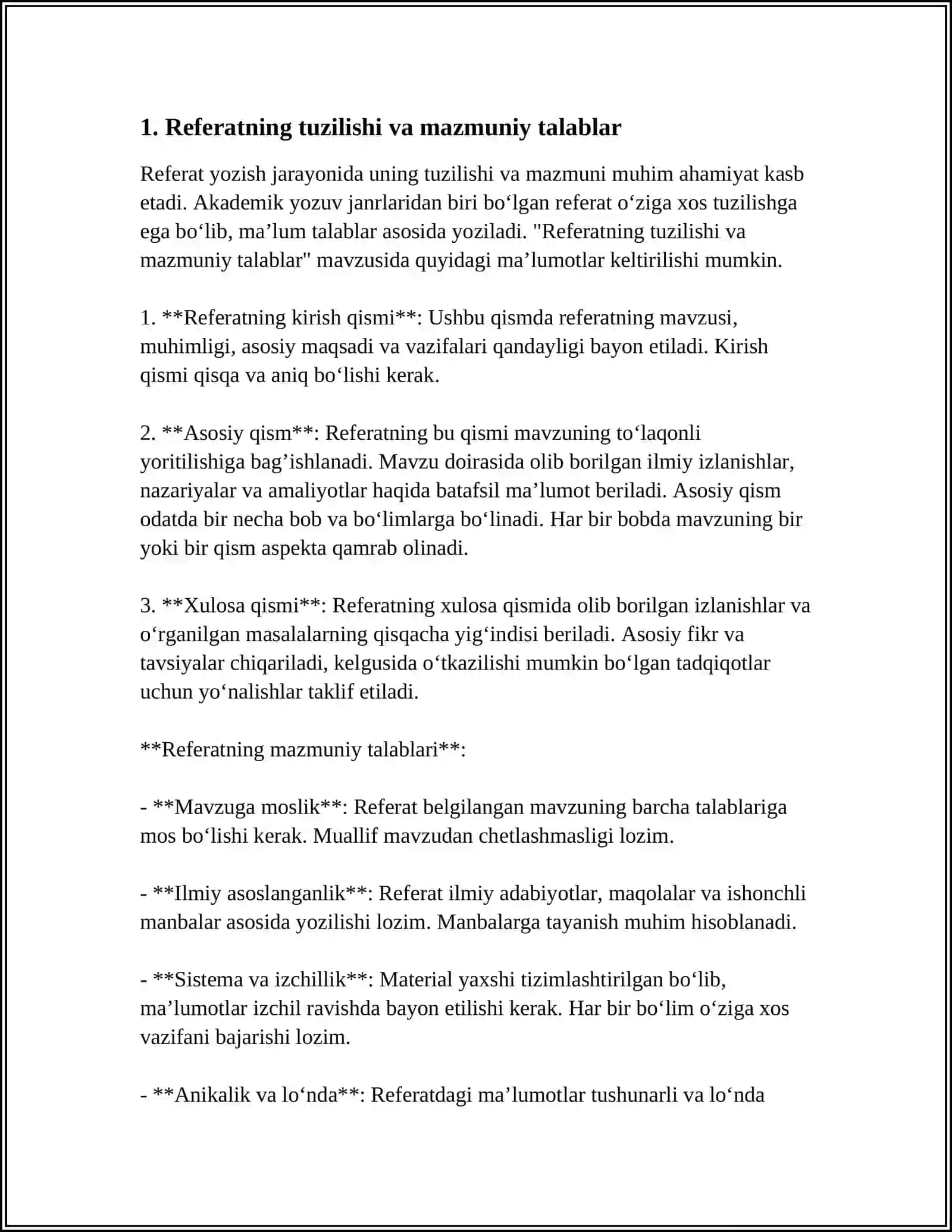 AKADEMIK YOZUVNING ASOSIY JANRLARI ( REFERAT, TAQRIZ, ANALITIK YOZUV,ILMIY HISOBOT.) 3