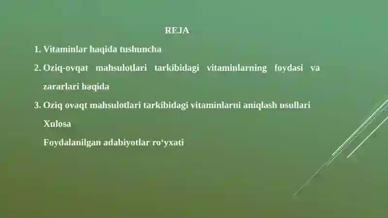 Oziq ovqat mahsulotlari tarkibidagi vitaminlarni aniqlash 3