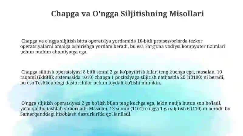 Chapga va O'ngga Siljitishning Misollari 3