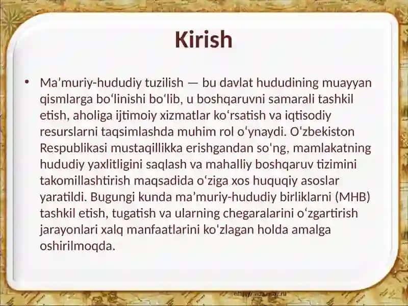 Shahar maqomi berish tartibi, ma’muriy hududiy birliklarni tashkil etish va tugatish 3