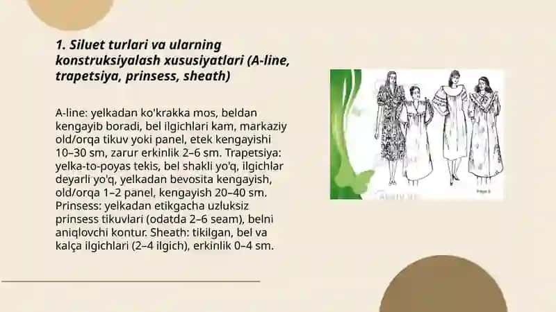 Turli bichimdagi ayollar ko'ylagini konstruksiyalash xususiyatlari 3
