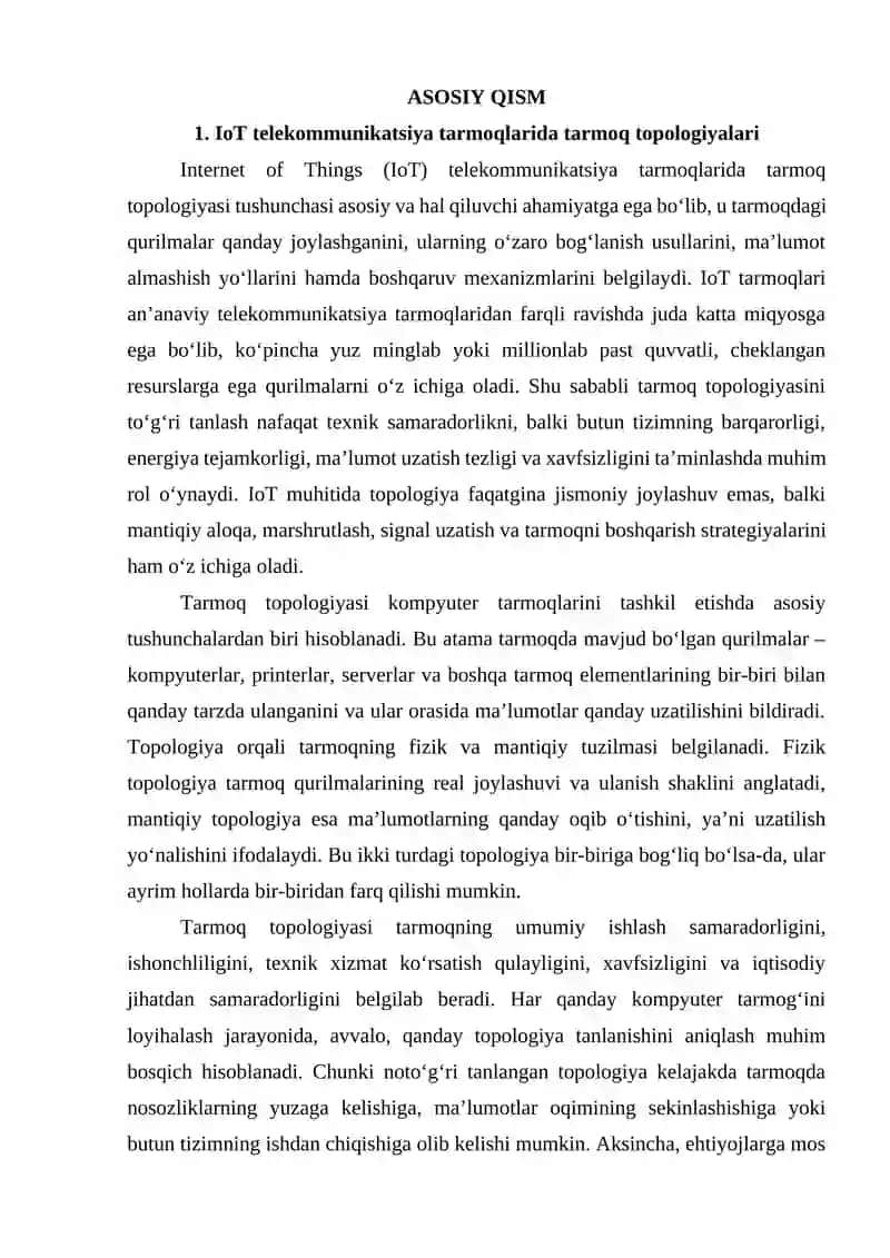 IoT telekommunikatsiya tarmoqlarida topologiyalarni va klassterlarni tahlili 3