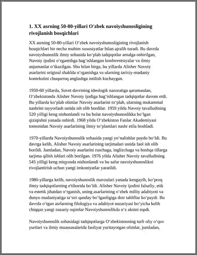 “XX ASRNING 50-80-YILLARI O’ZBEK NAVOIYSHUNOSLIGI XUSUSIYATLARI” REFERAT 3