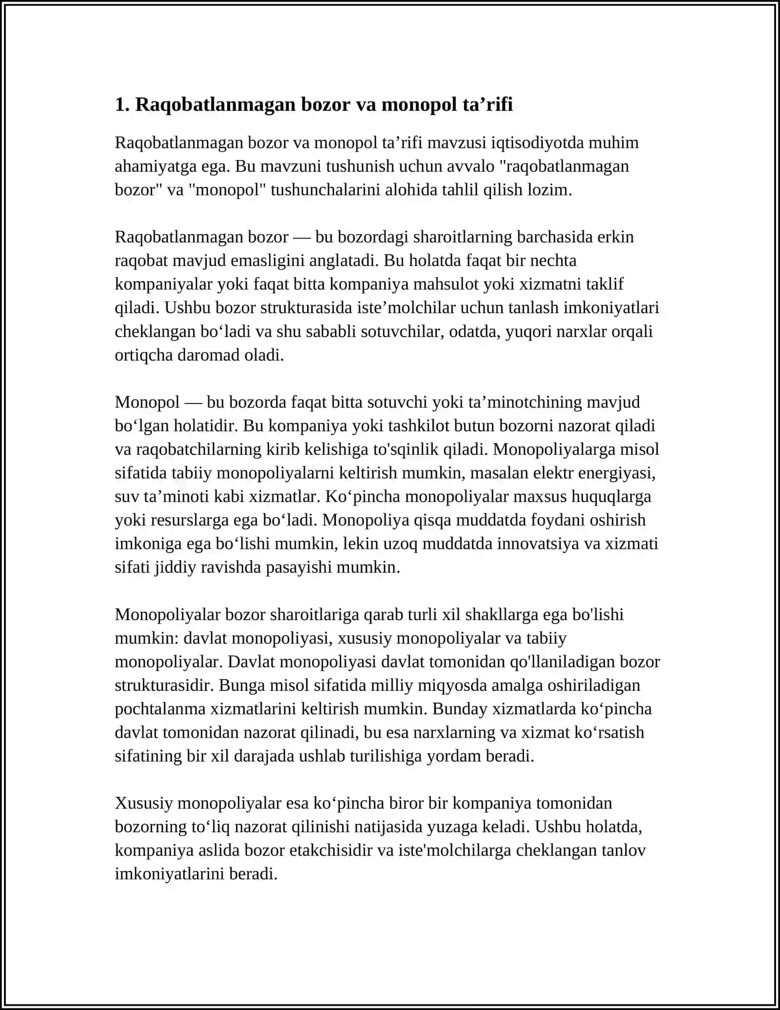 RAQOBATLASHMAGAN BOZOR SHAROITIDA MONOPOL NARX BELGILASH VA BOZOR HOKIMIYATI 3