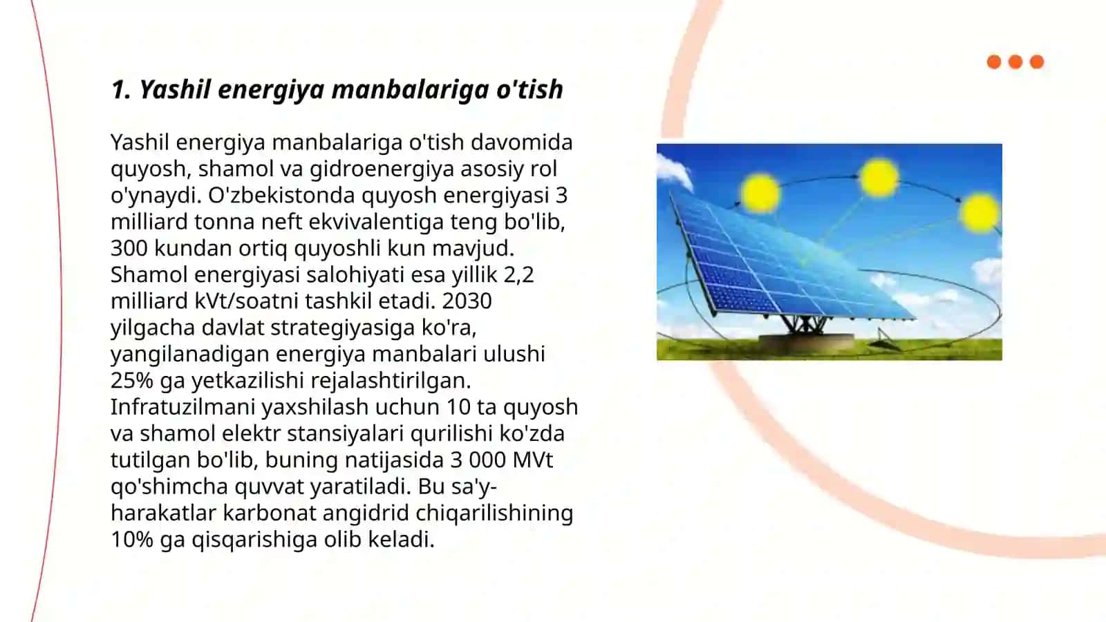 Yashil energiya manbalariga o'tish 3