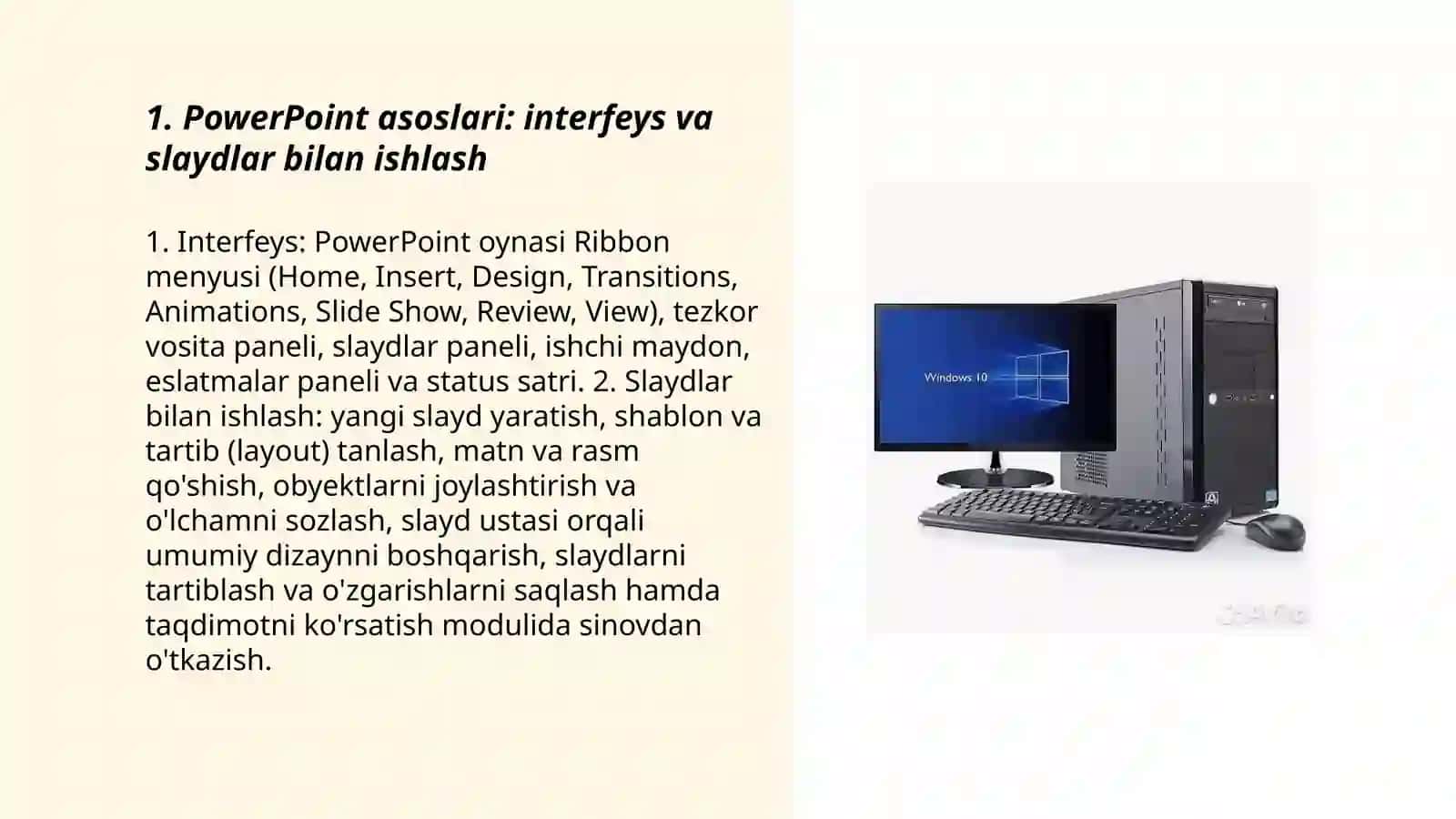PowerPoint asoslari: interfeys va slaydlar bilan ishlash 3