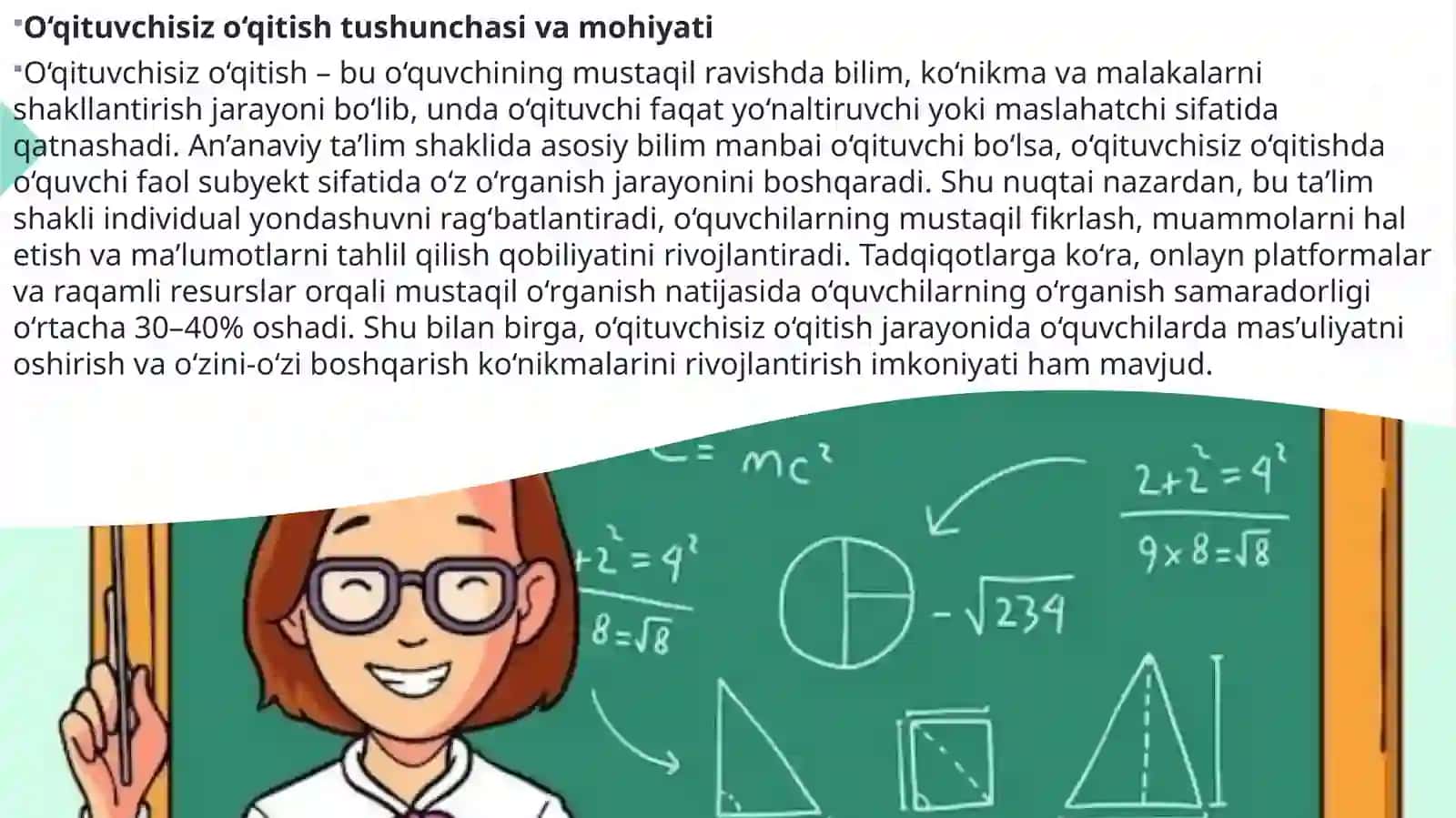 O'qituvchisiz o'qitishning mohiyati va qo'llanish sohalari 3