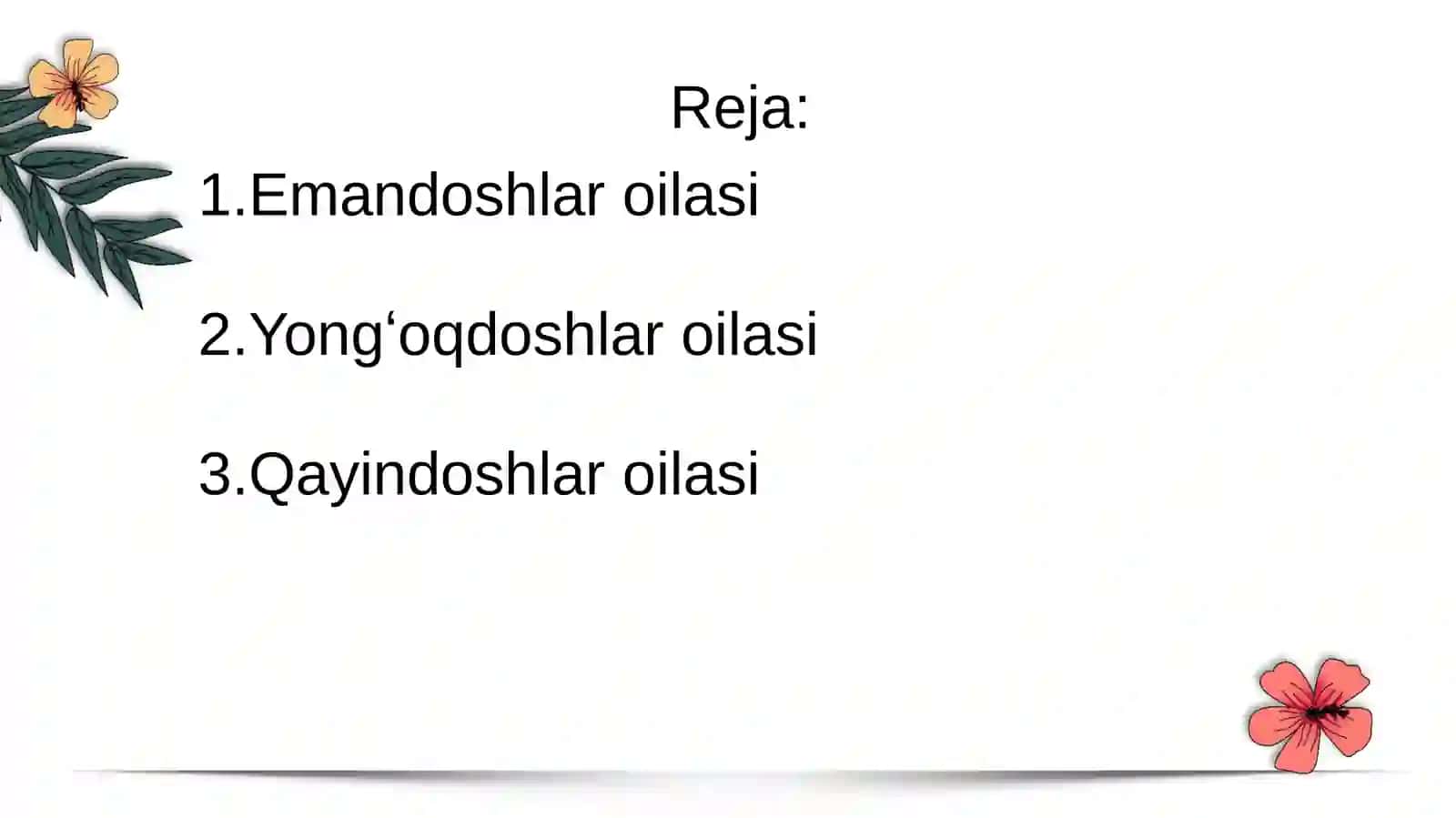 Emandoshlar(Fagacea),yongʻoqdoshlar(Juglandacea)vaqayindoshlar(Betulacea)oilasiturkumi,turivanomenklaturasiningtahlilivaoʻrganishqoidalari 3