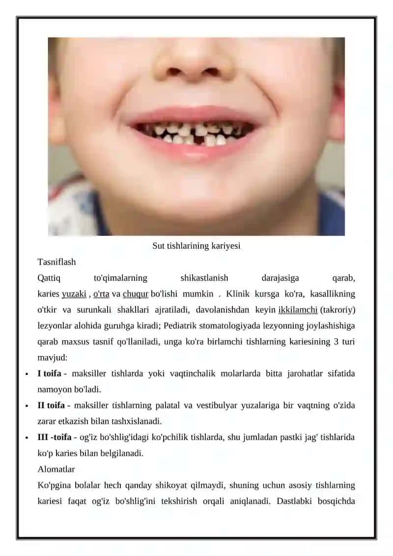 BIRLAMCHI TISHLARDA KARIYESNING KLINIK KECHISHINING XUSUSIYATLARI 3