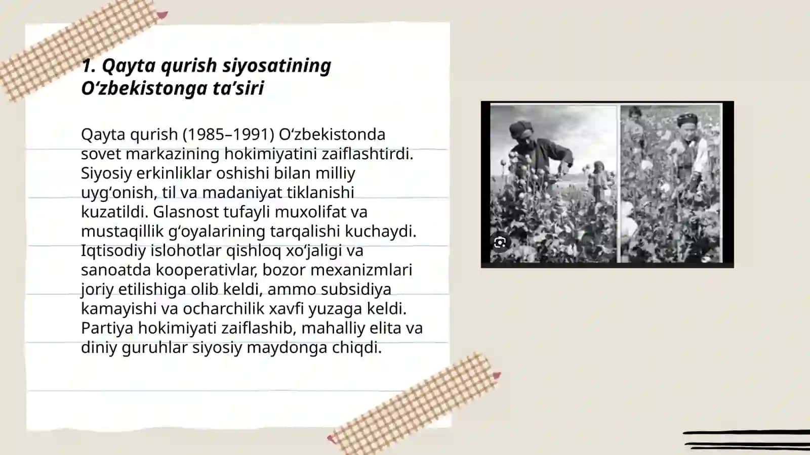Qayta qurish yillarida Oʻzbekistondagi ijtimoiy-siyosiy vaziyat 3