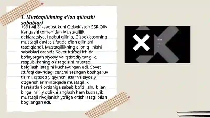 Mustaqillikning e’lon qilinishi va O’zbekistonda ijtimoiy-siyosiy islohotlarining boshlanishi 3