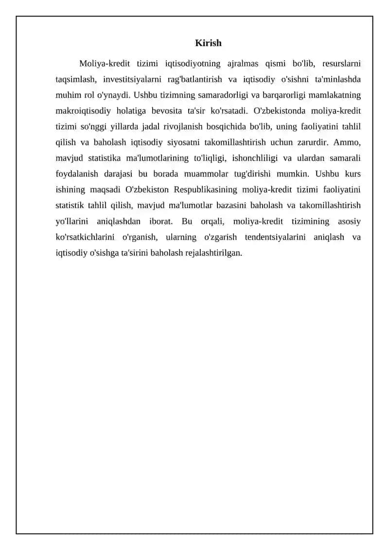 Moliya-kredit tizimi statistikasi 3