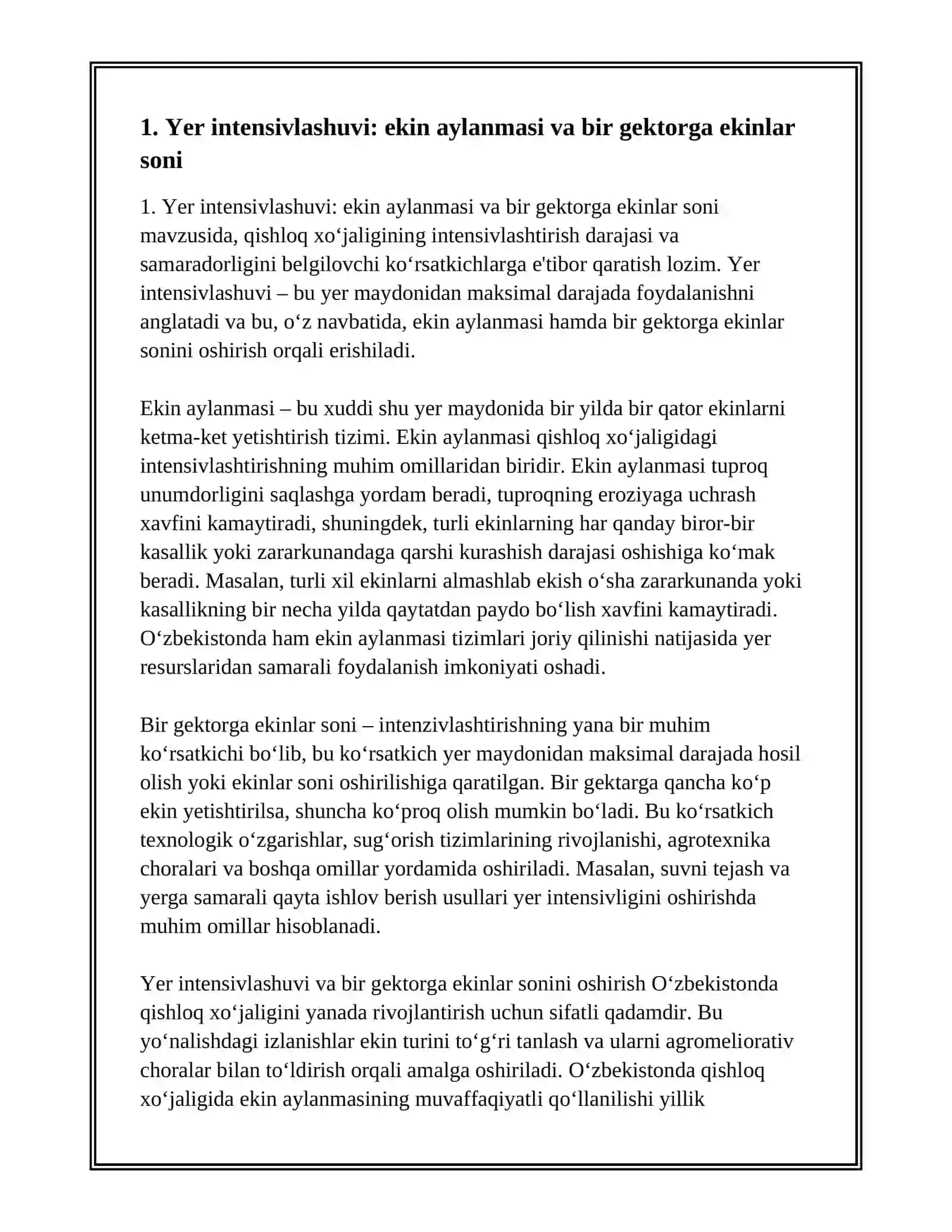 QISHLOQ XO'JALIGI NING INTENSIVLASHTIRISH DARAJASI VA SAMARADORLIGINI IFODALOVCHI KO‘RSATKICHLAR 3